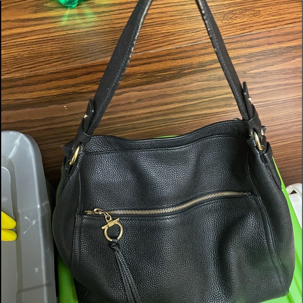 Salvatore Ferragamo black leather shoulder bag